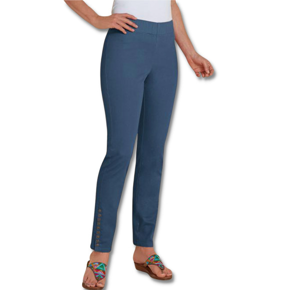 Soft Surroundings Colorful Metro Leggings Button Midnight Teal Blue Size Medium - Picture 1 of 12